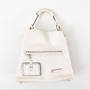 BCBG Hobo Pebbled Leather Cream Shoulder Bag Purse